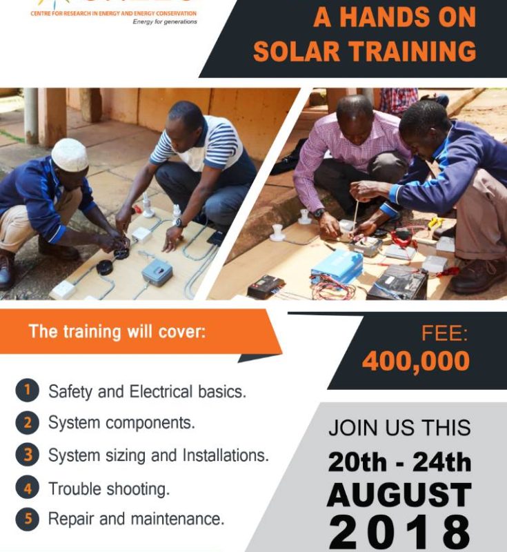 SOLAR TECHNICIAN TRAINING SCHEDULED FOR 20TH – 24TH AUGUST 2018!!!!