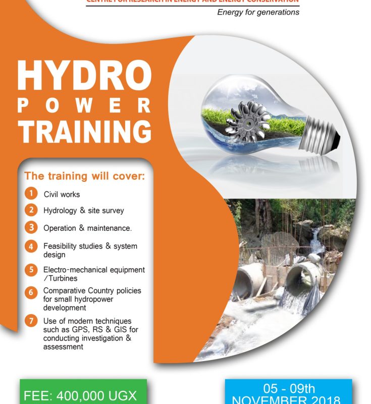 CREEC – SMALL HYDRO POWER TRAINING TO START NOVEMBER 5TH 2018